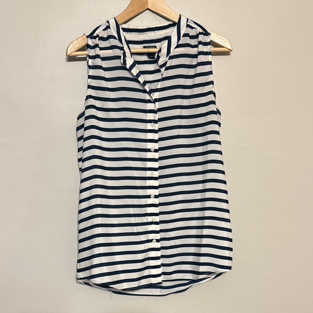 J. Crew Navy and White Striped Sleeveless Button Down Shirt